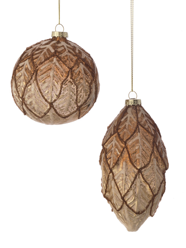 4–6" Glass Brown Pinecone Finial or Ball Ornament