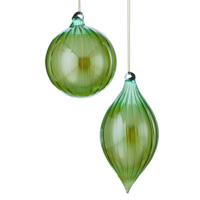 4–6" Green & Brown Glass Opulent Ball or Finial Ornament