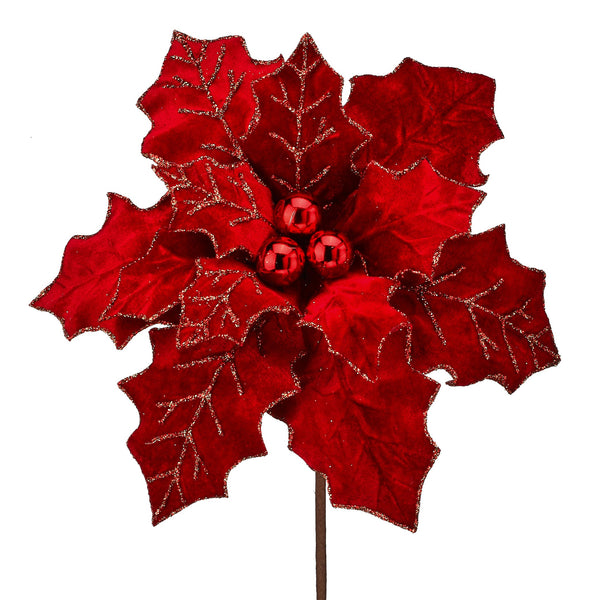 Red decorative flower with glittery texture on a white background