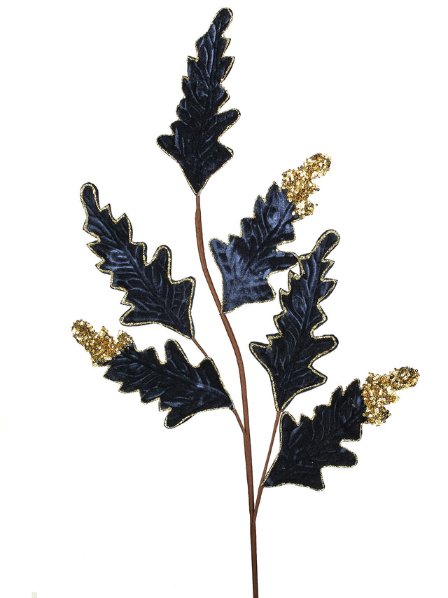 32" Glitter Midnight Blue Velvet Acanthus Spray