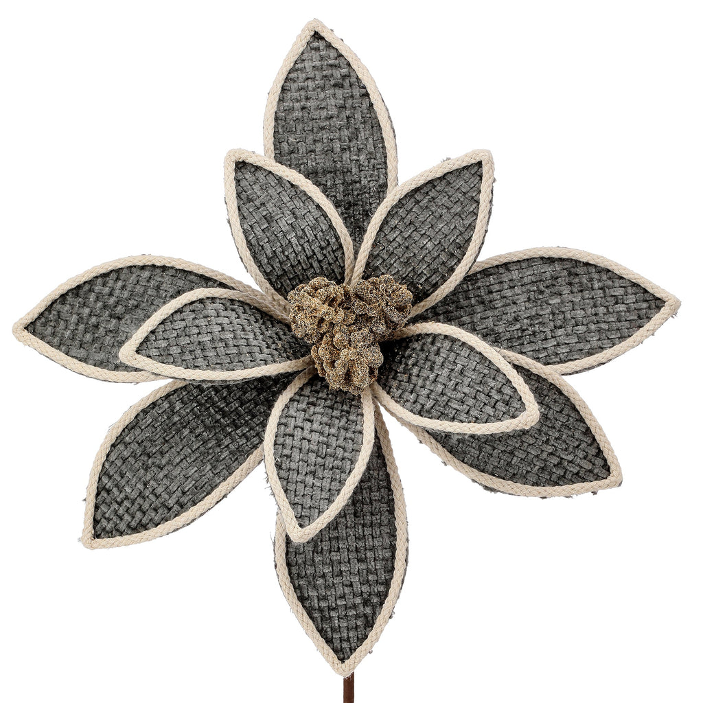 Decorative flower with gray and beige petals on a white background