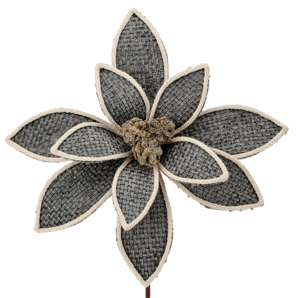 Decorative flower with gray and beige petals on a white background