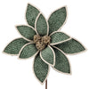 Decorative green flower with a brown center on a white background