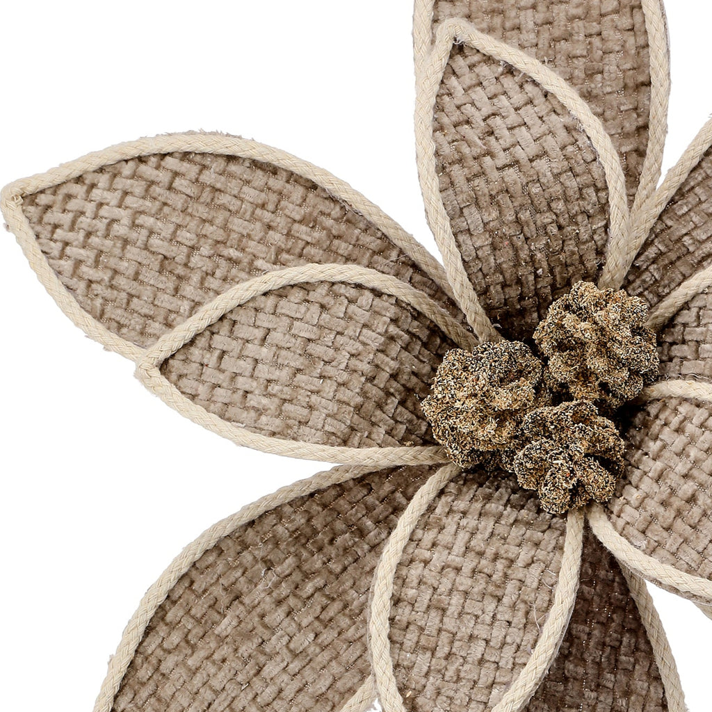 Decorative flower with burlap-like texture on a white background