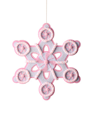8" / 16" Felt Sugared Candy Snowflake Ornament | Available in Pink, White, or Blue