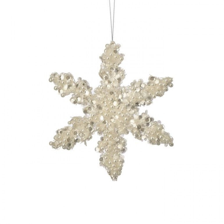 6"/8" White/Silver Iced Sequin & Pearl Snowflake