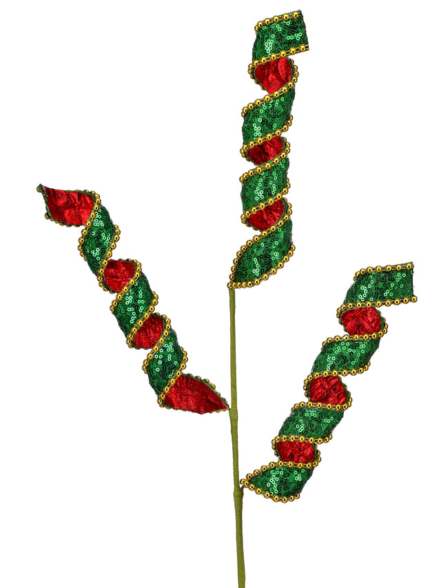 29" Royalty Sequin Metallic Curl Spray | Red, Green & Gold