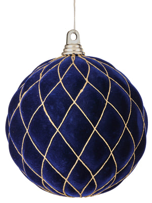 7.9" Midnight Blue Flocked with Glitter Diamond Ball Ornament