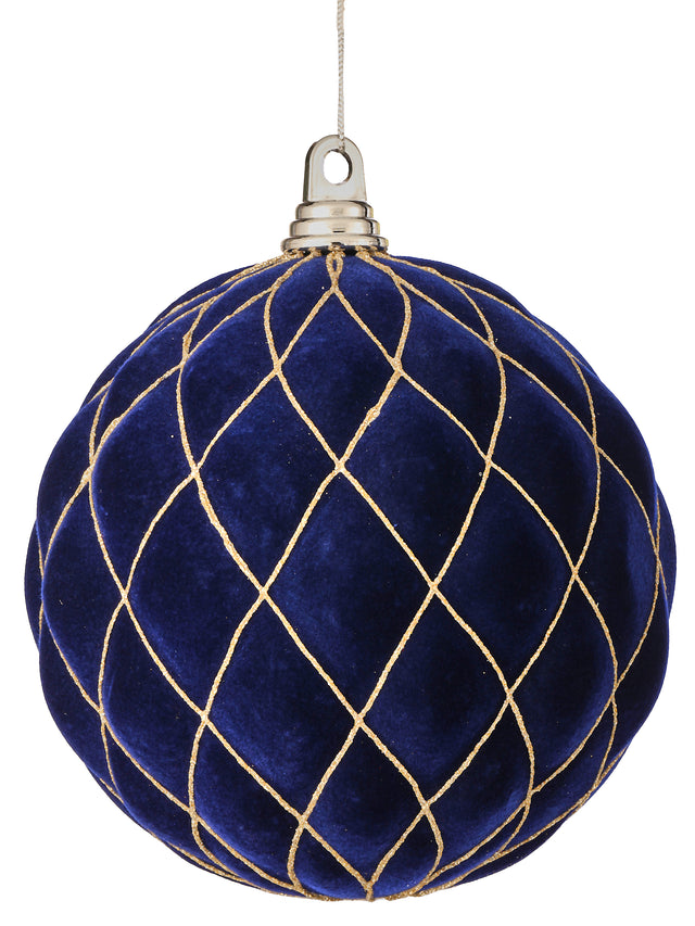 7.9" Midnight Blue Flocked with Glitter Diamond Ball Ornament