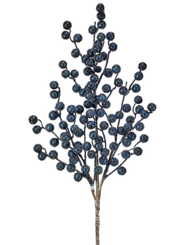 29" Midnight Blue Beaded Berry Spray