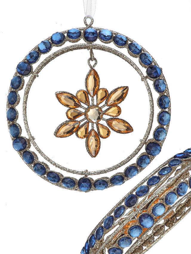 5" Blue/Champagne Jewel Wreath with Snowflake Ornament
