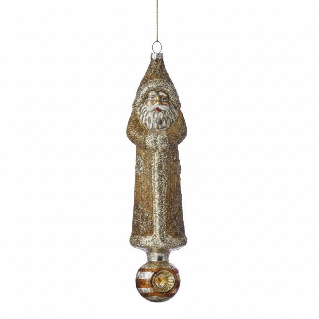 9" Brass Glass Forest Santa Finial Ornament – Two Styles Available