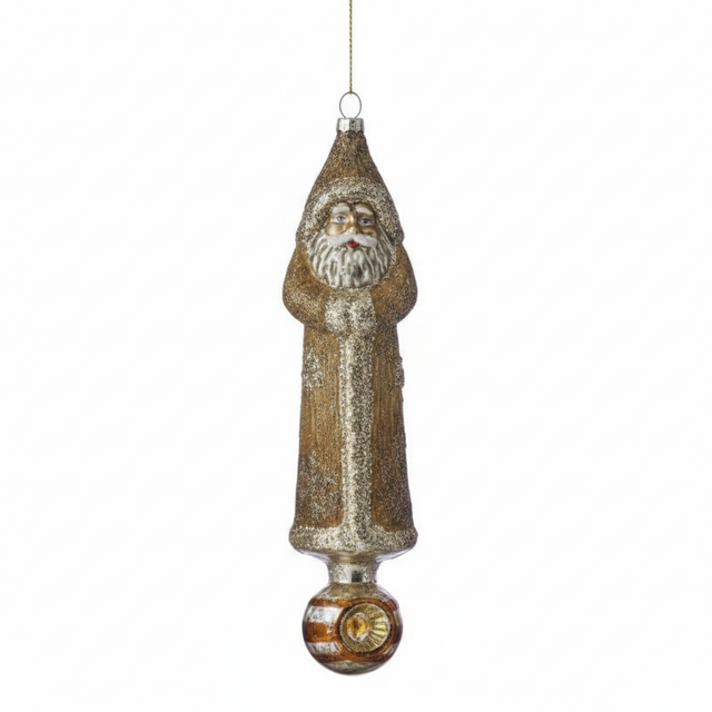 9" Brass Glass Forest Santa Finial Ornament – Two Styles Available