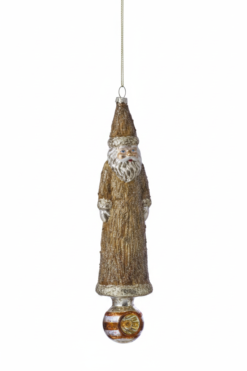 9" Brass Glass Forest Santa Finial Ornament – Two Styles Available