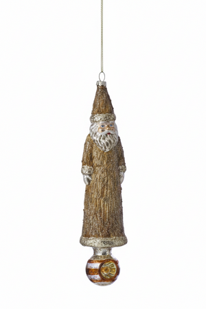 9" Brass Glass Forest Santa Finial Ornament – Two Styles Available