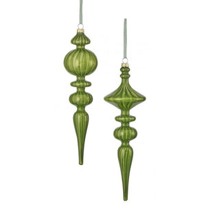12" Green Glass Finial Evergreen Ornament – Two Styles Available