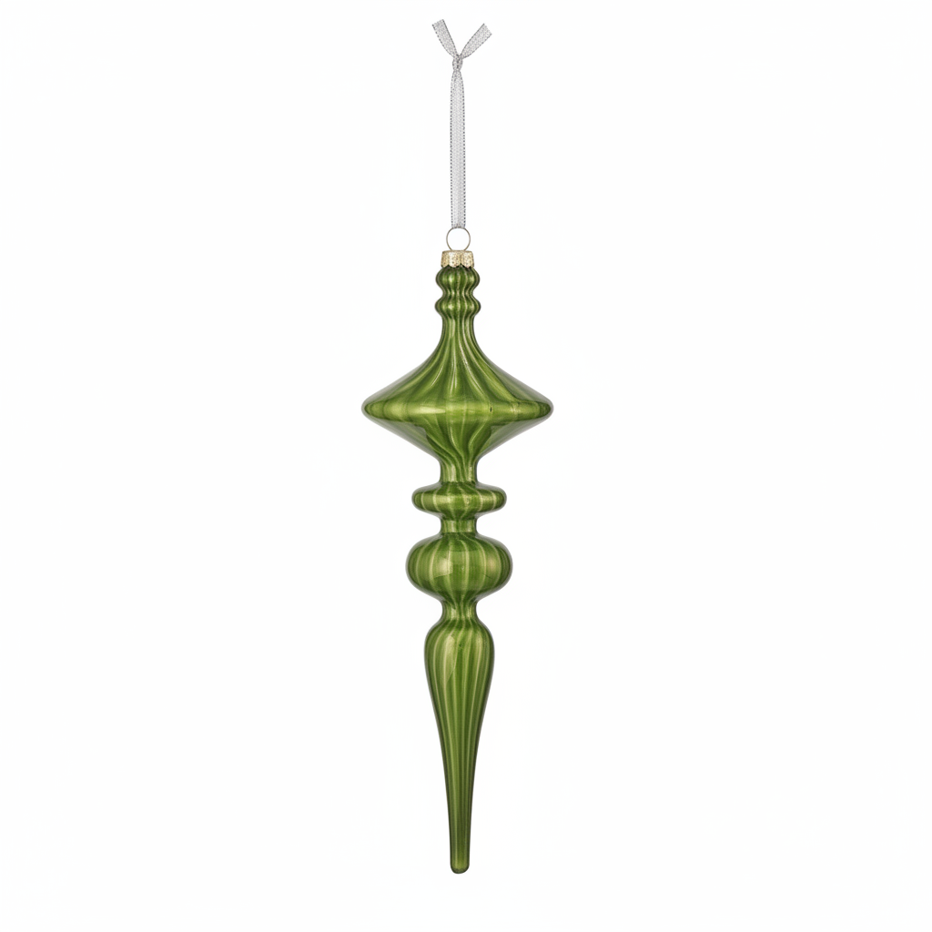 12" Green Glass Finial Evergreen Ornament – Two Styles Available