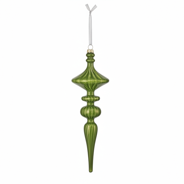 12" Green Glass Finial Evergreen Ornament – Two Styles Available