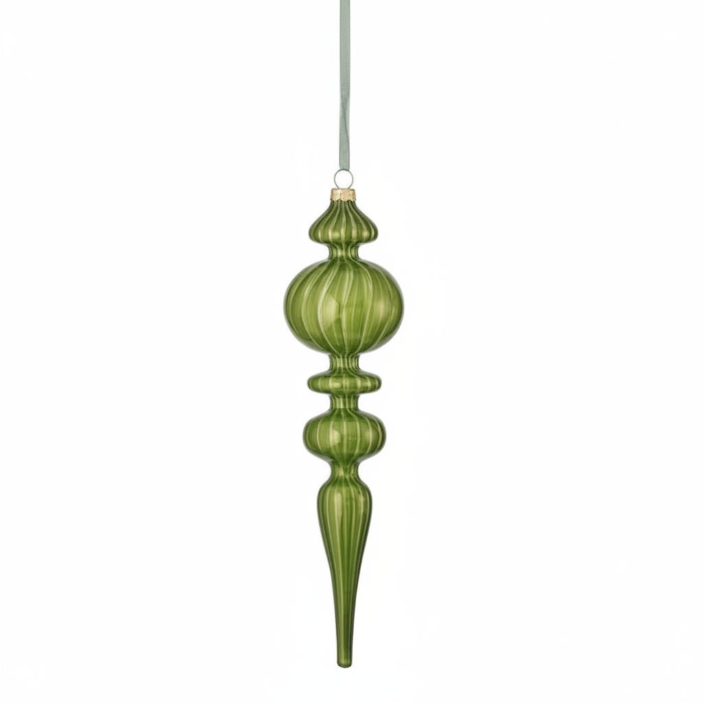 12" Green Glass Finial Evergreen Ornament – Two Styles Available