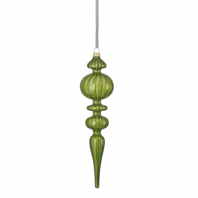 12" Green Glass Finial Evergreen Ornament – Two Styles Available