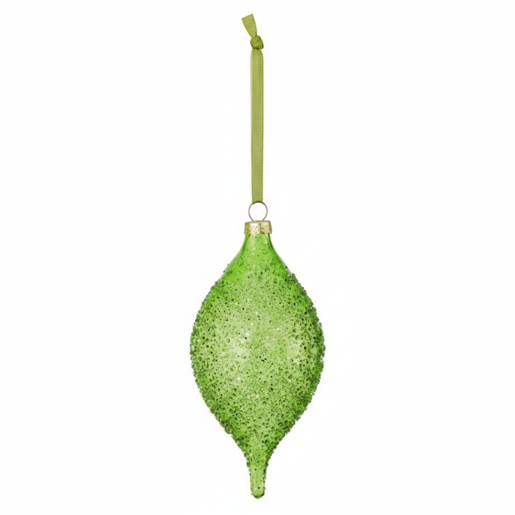 4-6" Green Glass Bead Glitter Ball or Finial Ornament
