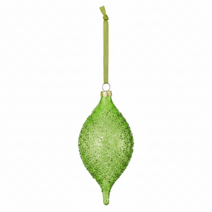 4-6" Green Glass Bead Glitter Ball or Finial Ornament