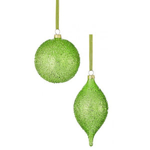 4-6" Green Glass Bead Glitter Ball or Finial Ornament