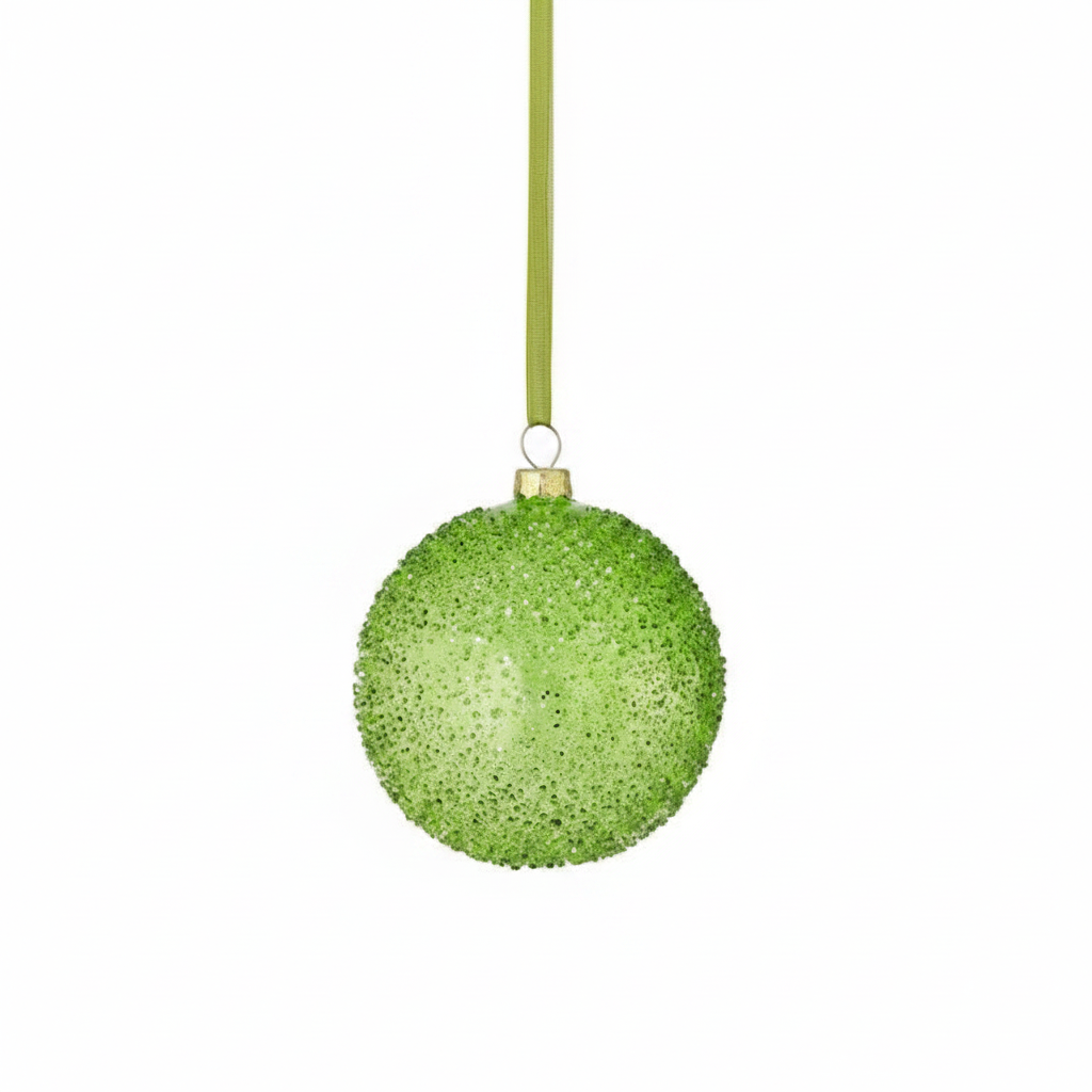 4-6" Green Glass Bead Glitter Ball or Finial Ornament