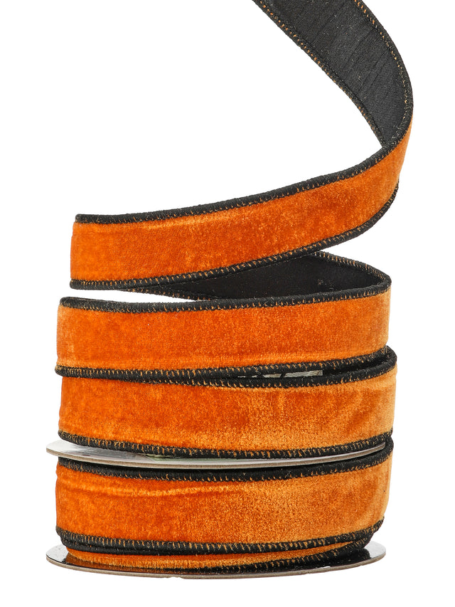 1" x 10YDS Orange & Black Velvet Ribbon