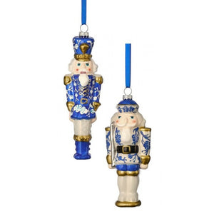 6-6.5" Blue & White Glass Toy Soldier Ornament | Two Styles Available