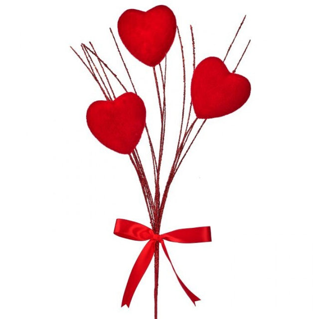 24" Red Flocked Heart Stem