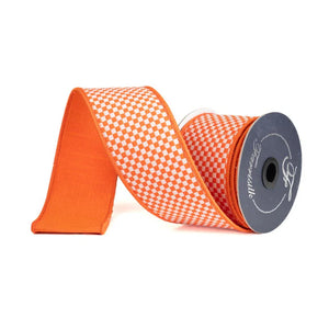 1" | 2.5" x 10YDS Orange & White Kitschy Check Farrisilk Wired Ribbon