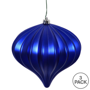 Cobalt Blue Shiny Onion Christmas Ornament 5.7", UV treated, Set of 3