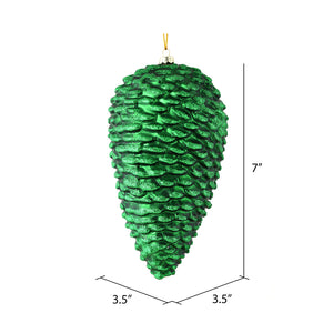 7" Green Matte Glitter Pinecone, 4/Bag