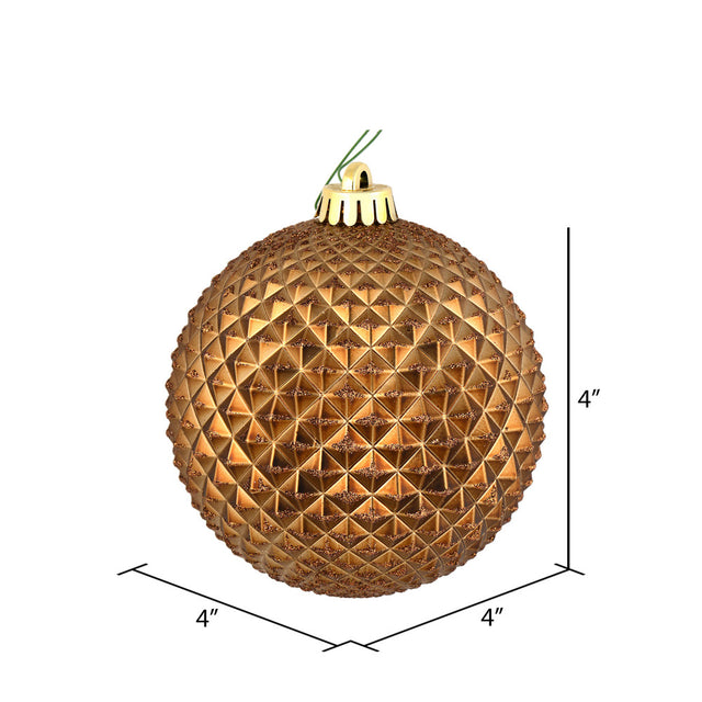 Mocha Durian Glitter Ball Ornament 4"| 6 Per Bag