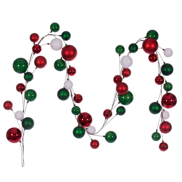120" White, Red, And Green Assorted Finish Branch Ball Ornament Garland