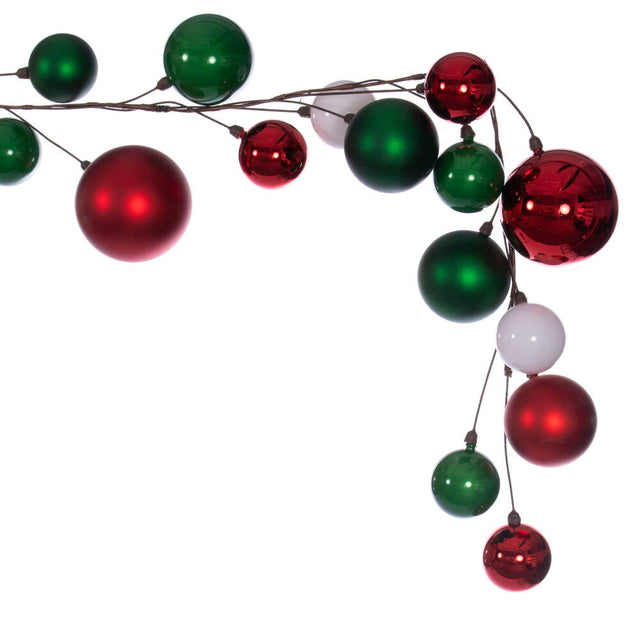 120" White, Red, And Green Assorted Finish Branch Ball Ornament Garland