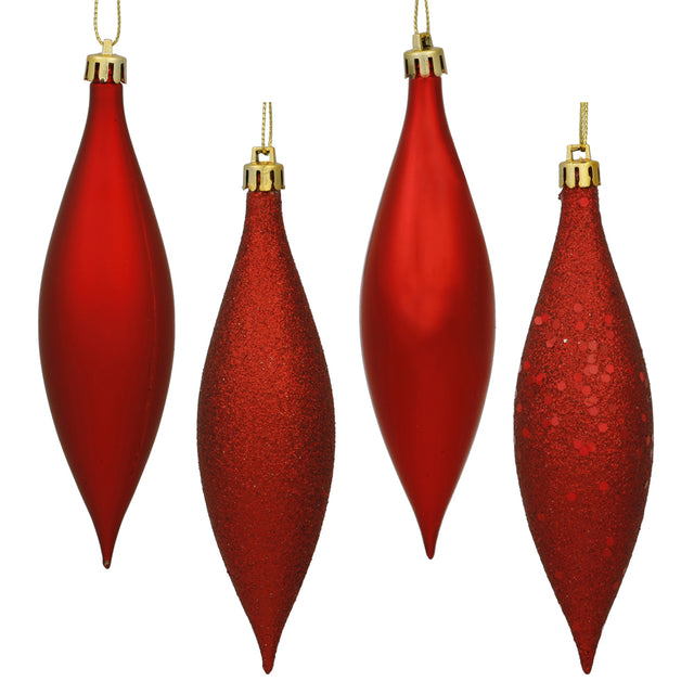 5.5" Red Four-Finish Finial Drop Christmas Ornament – Set of 8