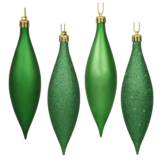 5.5" Green Four-Finish Finial Drop Christmas Ornament – Set of 8