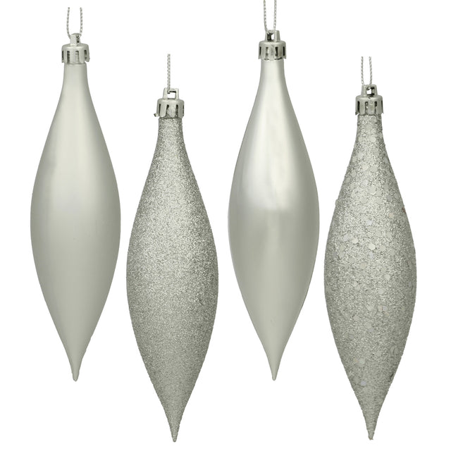 5.5" Silver Four-Finish Finial Drop Christmas Ornament – Set of 8