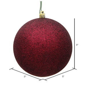 Dark Red Glitter Ball Ornament 3"