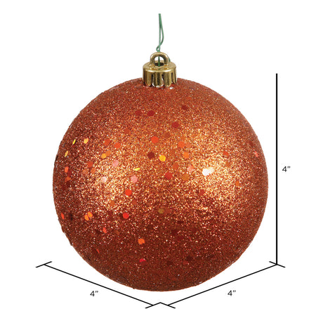 Burnished Orange Sequin Ball Ornament 4 inch, Set of, additional view
