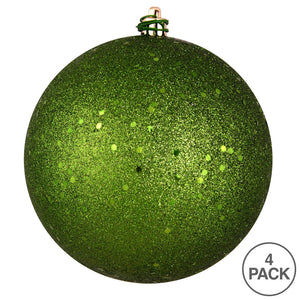 6" Juniper Green Sequin Ball Ornament, 4 per Bag Shatterproof