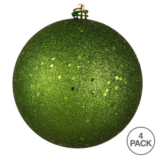 6" Juniper Green Sequin Ball Ornament, 4 per Bag Shatterproof