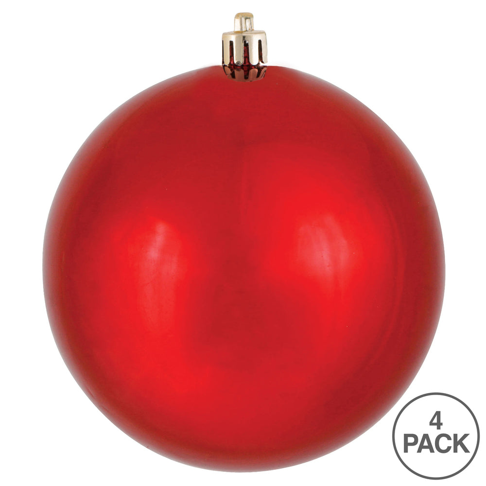 6" Red Shiny Ball UV Drilled Cap Shatterproof Bag of 4