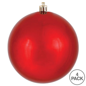6" Red Shiny Ball UV Drilled Cap Shatterproof Bag of 4