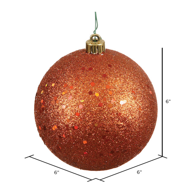 Burnished Orange Sequin Ball Ornament 6" | Set of 4