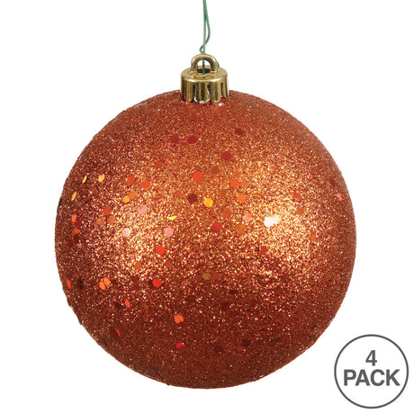 Burnished Orange Sequin Ball Ornament 4 inch, Set of 6