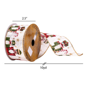 2.5" x 10 Yards Beige, Green, Red Nutcracker Ribbon