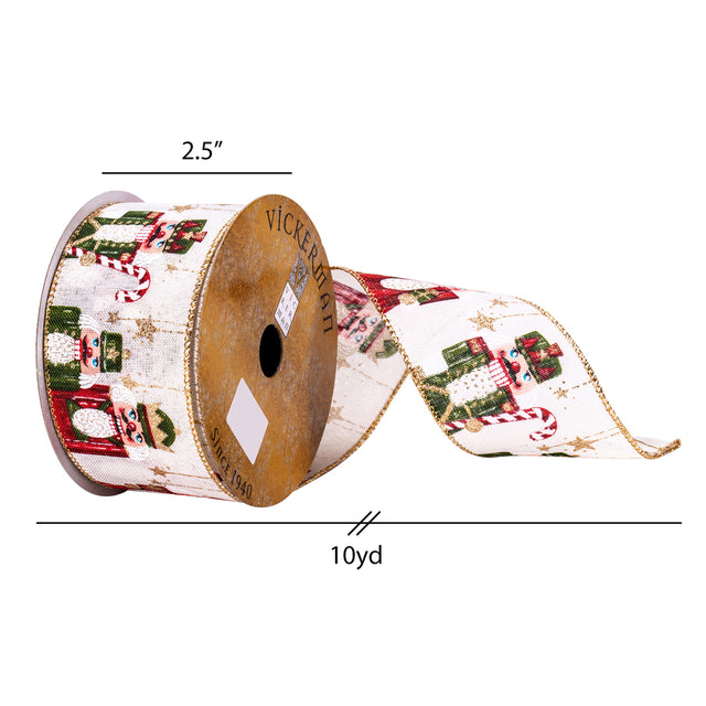 2.5" x 10 Yards Beige, Green, Red Nutcracker Ribbon